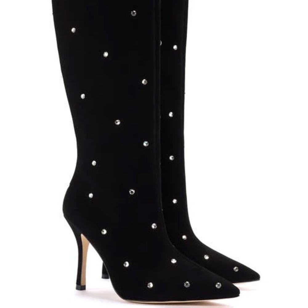 BRAND NEW LARROUDE BLACK SUEDE BOOTS SWAROVSKI CRYSTAL EMBELLISHMENT SIZE 8.0 - Picture 3 of 6